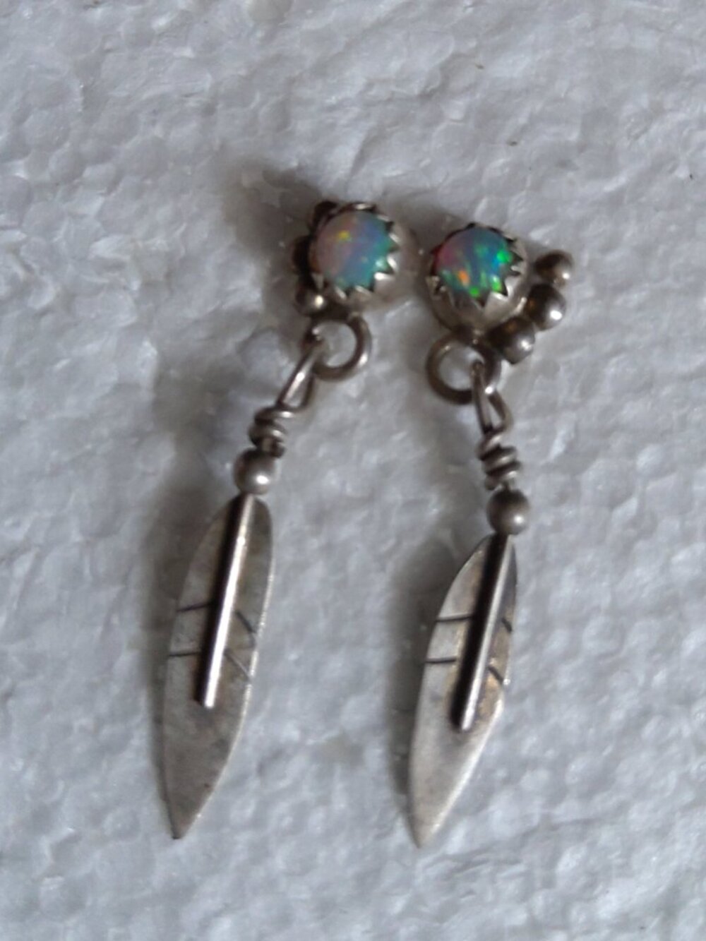 Southwest Sterling Silver Opal Arrow Post Earrings